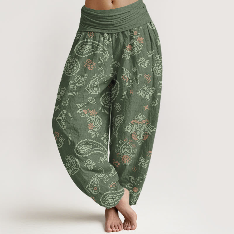 Spodnie Buddha Stones z bawełny w stylu vintage z motywem paisley i elastyczną talią - SeaGreen - US16, UK/AU20, EU48 (3XL) - image 0