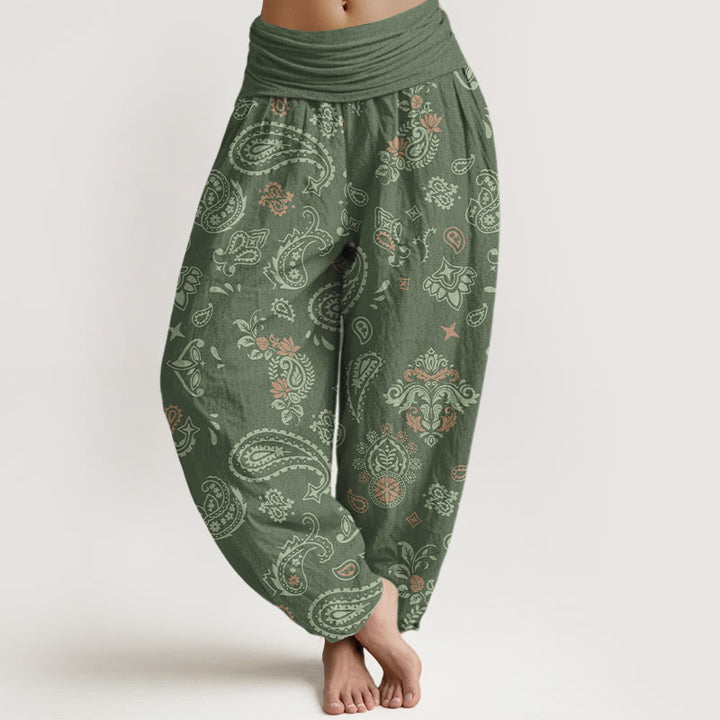 Spodnie Buddha Stones z bawełny w stylu vintage z motywem paisley i elastyczną talią - SeaGreen - US16, UK/AU20, EU48 (3XL) - image 0