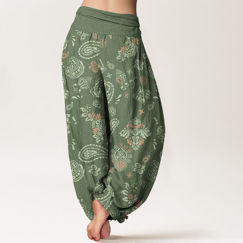 Spodnie Buddha Stones z bawełny w stylu vintage z motywem paisley i elastyczną talią - image 1