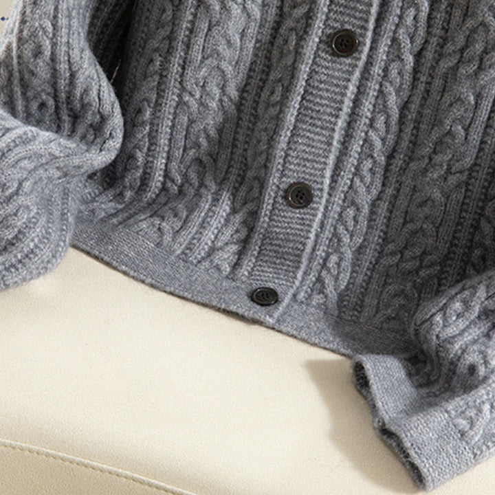 Kardigan z dzianiny z długim rękawem i bawełny z motywem Buddha Stones , zimowy, z przekręconymi guzikami - image 27