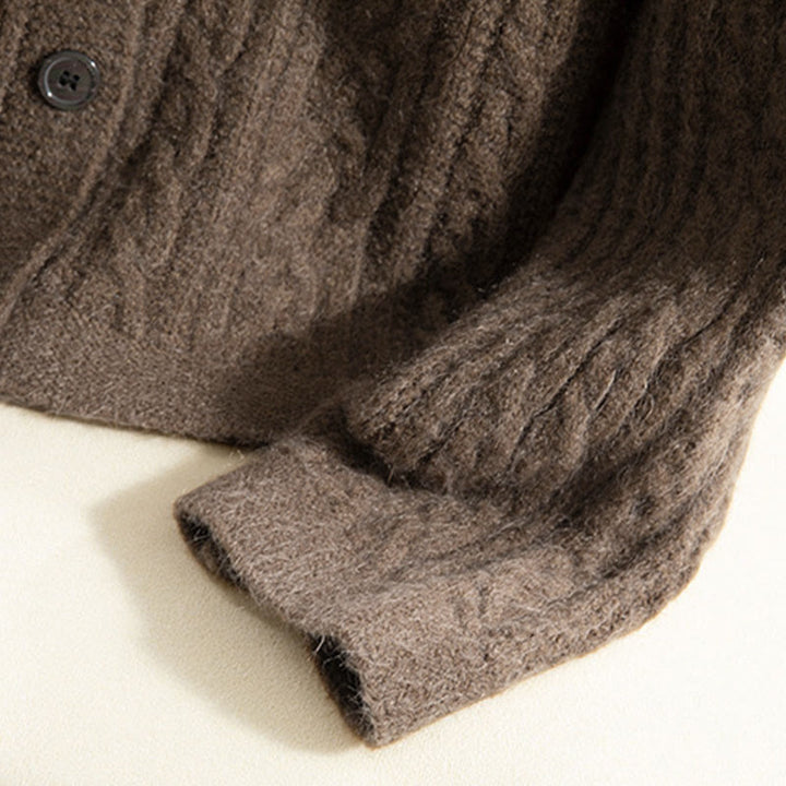 Kardigan z dzianiny z długim rękawem i bawełny z motywem Buddha Stones , zimowy, z przekręconymi guzikami - image 9