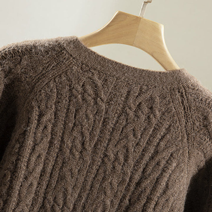 Kardigan z dzianiny z długim rękawem i bawełny z motywem Buddha Stones , zimowy, z przekręconymi guzikami - image 5