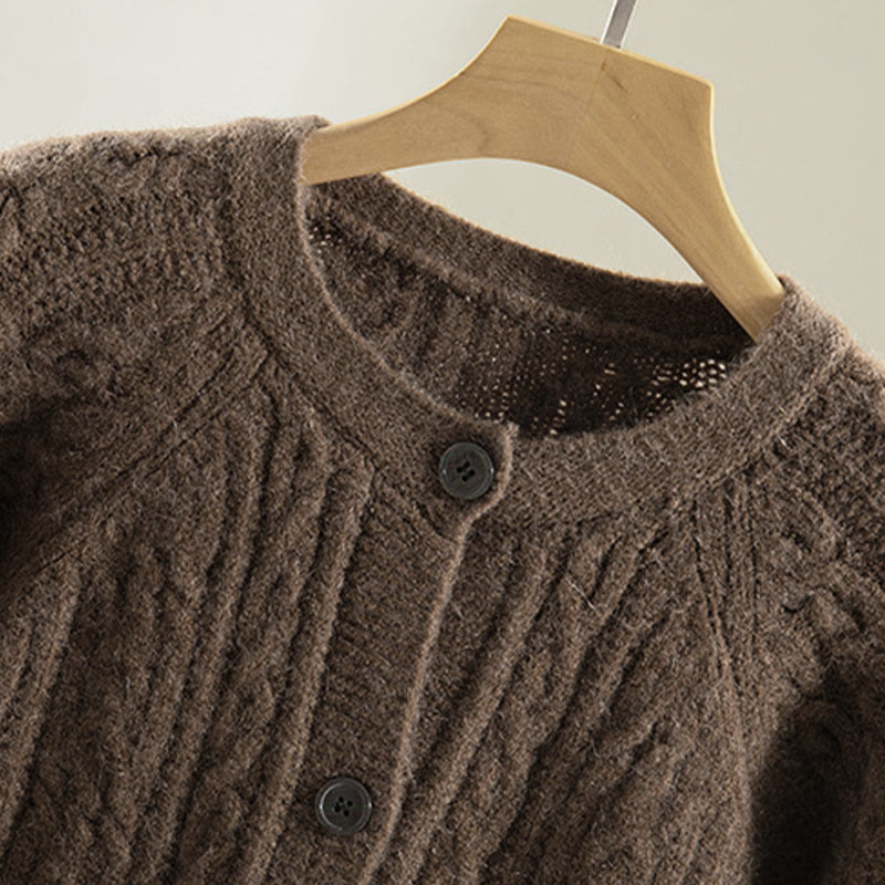 Kardigan z dzianiny z długim rękawem i bawełny z motywem Buddha Stones , zimowy, z przekręconymi guzikami - image 2