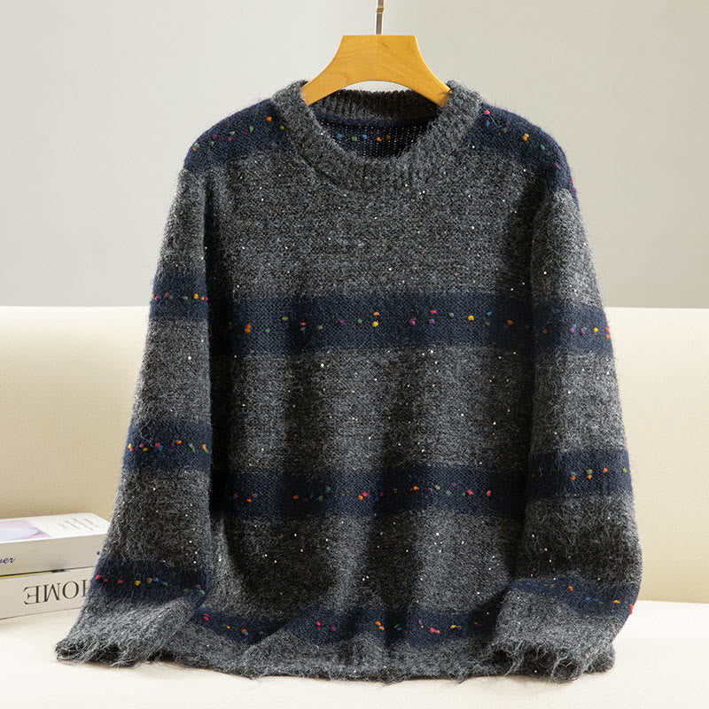 Sweter damski bawełniany z okrągłym dekoltem i długim rękawem w paski z motywem Buddha Stones - DimGray - US4, UK/AU8, EU36 (F) - image 17
