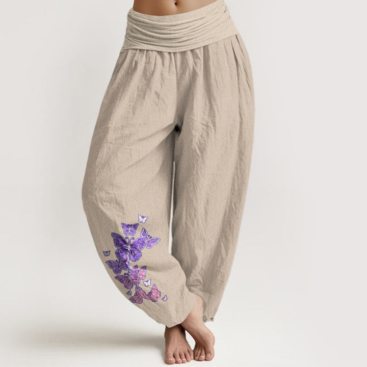 Damskie spodnie haremowe z elastyczną talią i wzorem motyli w pastelowe pastelowe wzory z Buddha Stones - Dębnik - US16, UK/AU20, EU48 (3XL) - image 11