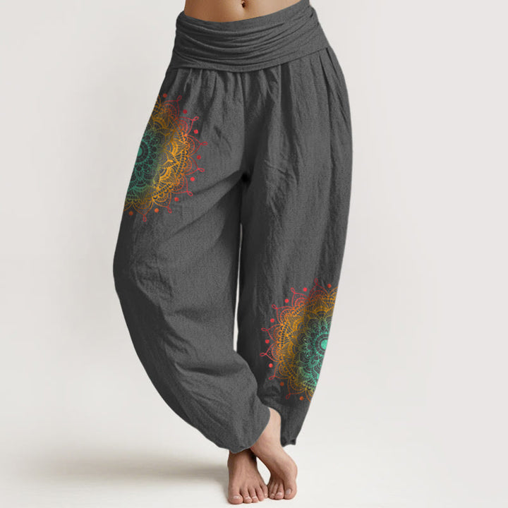 Spodnie haremki damskie z elastyczną talią, z czystej bawełny, w prostym stylu, z motywem mandali, z Buddha Stones - DimGray - US16, UK/AU20, EU48 (3XL) - image 8
