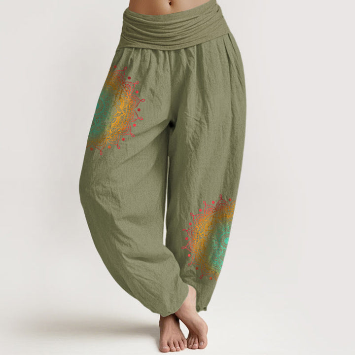 Spodnie haremki damskie z elastyczną talią, z czystej bawełny, w prostym stylu, z motywem mandali, z Buddha Stones - Oliwkowy - US16, UK/AU20, EU48 (3XL) - image 14