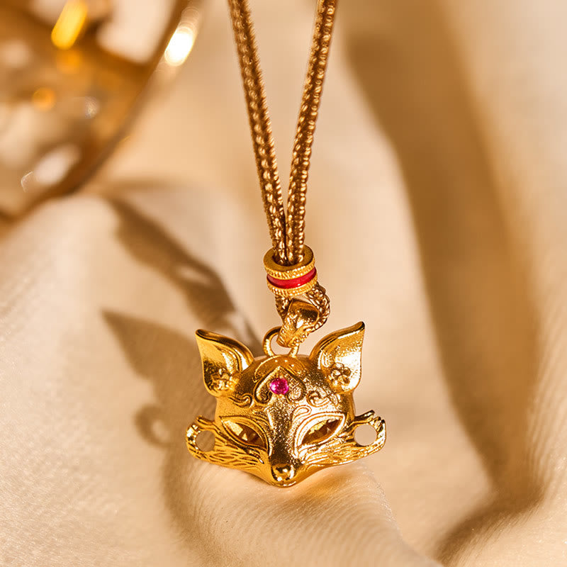 Naszyjnik z zawieszką z motywem lisa, 24-karatowe złoto, Buddha Stones , mosiężny, tekstura liny - image 3