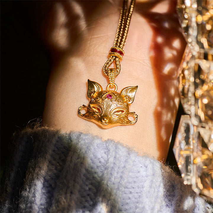 Naszyjnik z zawieszką z motywem lisa, 24-karatowe złoto, Buddha Stones , mosiężny, tekstura liny - image 6