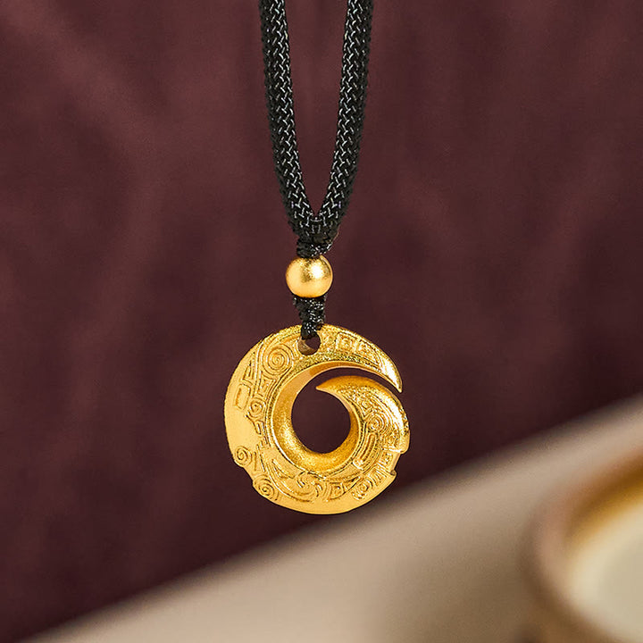 Naszyjnik z zawieszką z Buddha Stones z 24-karatowego złota, mosiężna klamra pokoju, czarna lina - image 2