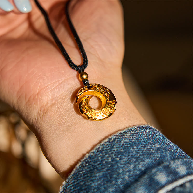 Naszyjnik z zawieszką z Buddha Stones z 24-karatowego złota, mosiężna klamra pokoju, czarna lina - image 8