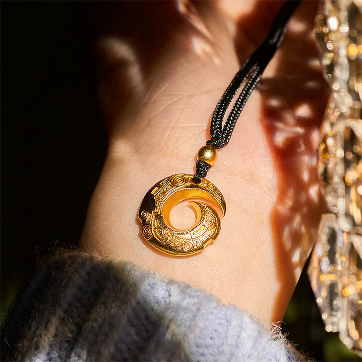 Naszyjnik z zawieszką z Buddha Stones z 24-karatowego złota, mosiężna klamra pokoju, czarna lina - image 7