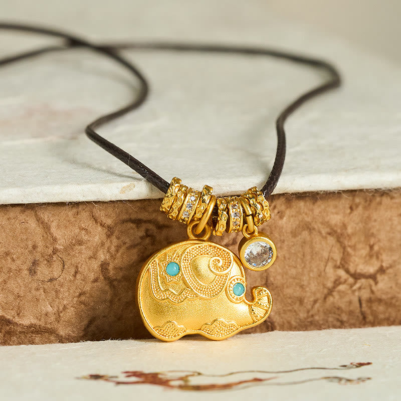 Naszyjnik z wisiorkiem z motywem słonia z Buddha Stones, 24-karatowego złota, z mosiądzu, z liną wzmacniającą - image 1