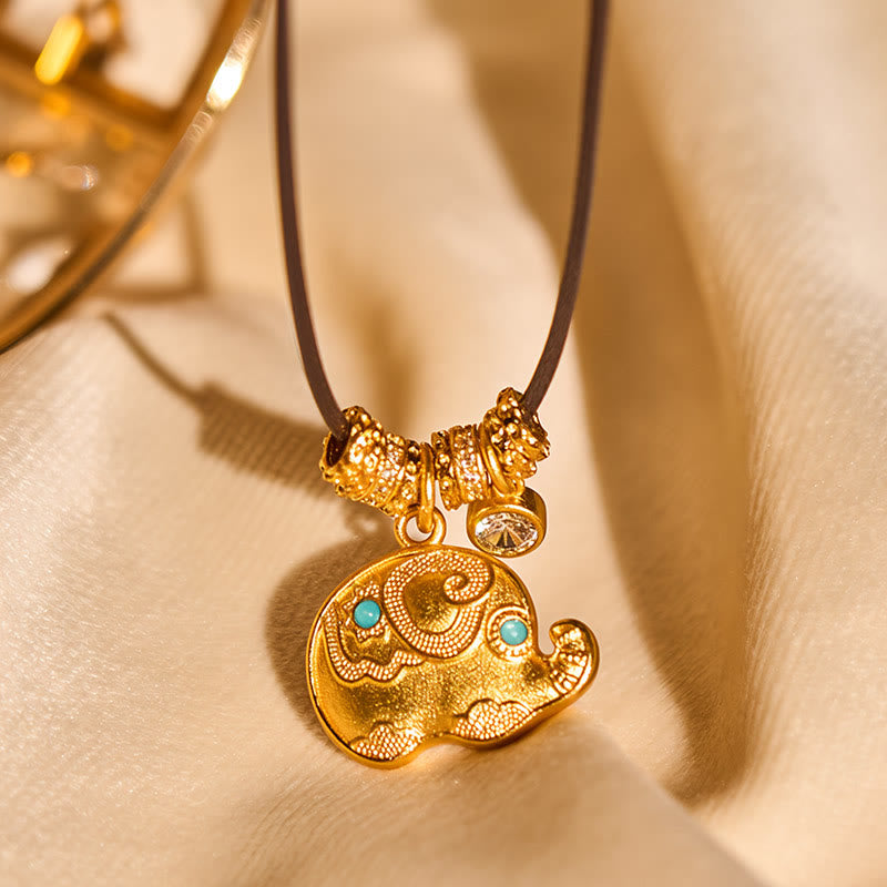 Naszyjnik z wisiorkiem z motywem słonia z Buddha Stones, 24-karatowego złota, z mosiądzu, z liną wzmacniającą - image 3