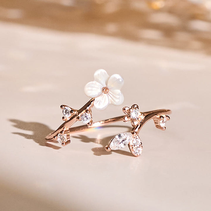 Pierścień błogosławieństwa z Buddha Stones ze srebra próby 925 z białym wzorem kwiatowym - Różowe złoto - image 0