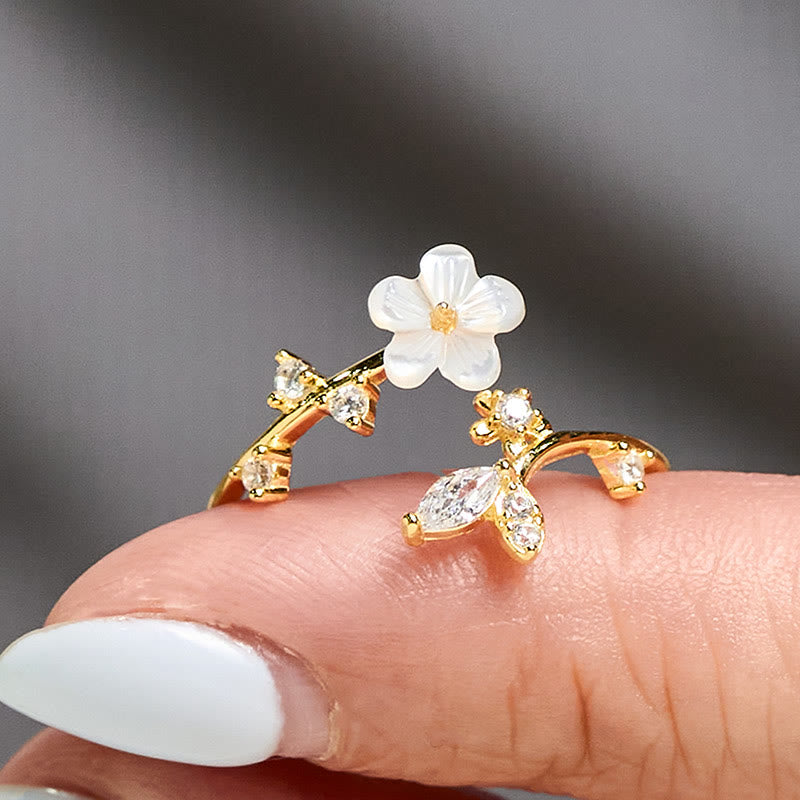 Pierścień błogosławieństwa z Buddha Stones ze srebra próby 925 z białym wzorem kwiatowym - image 19