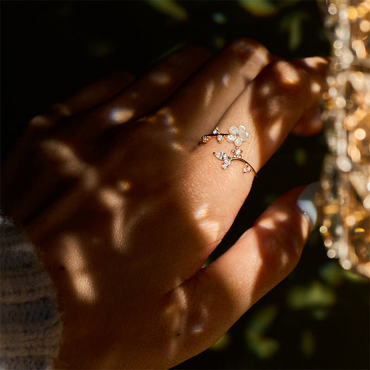 Pierścień błogosławieństwa z Buddha Stones ze srebra próby 925 z białym wzorem kwiatowym - image 7