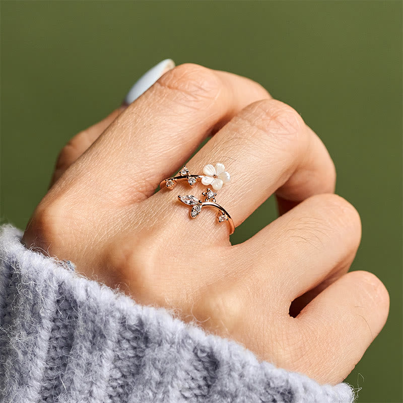 Pierścień błogosławieństwa z Buddha Stones ze srebra próby 925 z białym wzorem kwiatowym - image 5