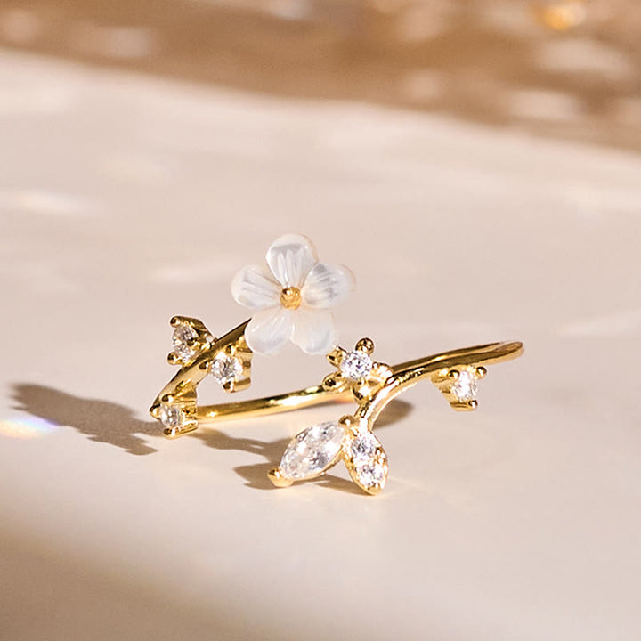 Pierścień błogosławieństwa z Buddha Stones ze srebra próby 925 z białym wzorem kwiatowym - Złoto - image 17