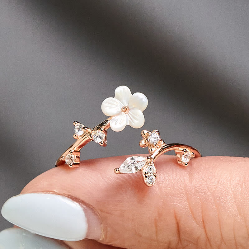 Pierścień błogosławieństwa z Buddha Stones ze srebra próby 925 z białym wzorem kwiatowym - image 2