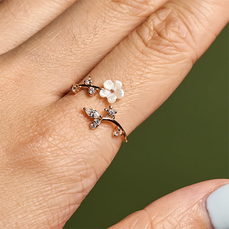 Pierścień błogosławieństwa z Buddha Stones ze srebra próby 925 z białym wzorem kwiatowym - image 4