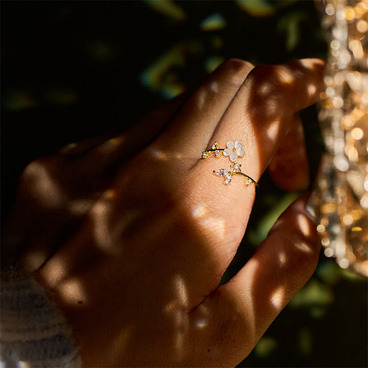 Pierścień błogosławieństwa z Buddha Stones ze srebra próby 925 z białym wzorem kwiatowym - image 24