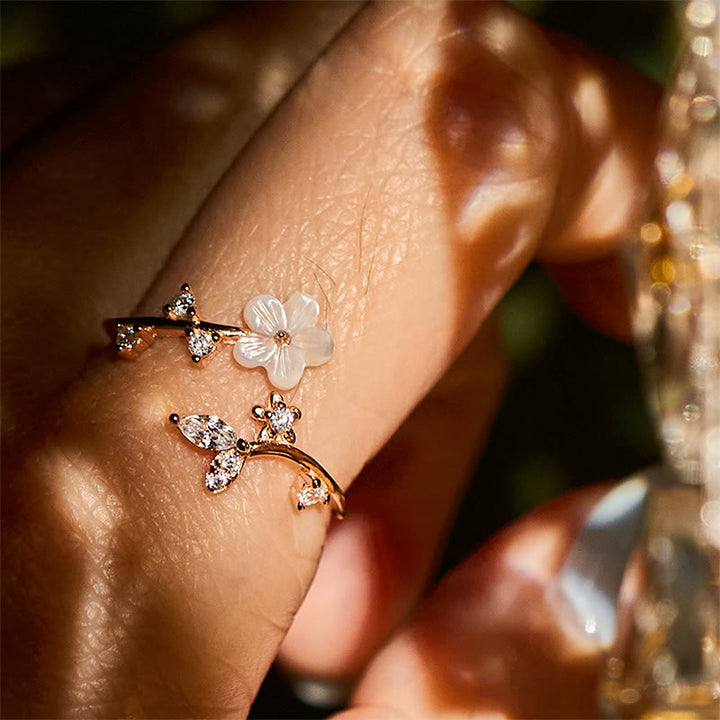 Pierścień błogosławieństwa z Buddha Stones ze srebra próby 925 z białym wzorem kwiatowym - image 6