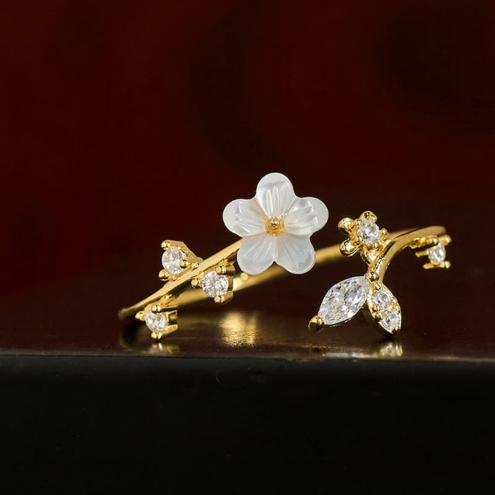 Pierścień błogosławieństwa z Buddha Stones ze srebra próby 925 z białym wzorem kwiatowym - image 18