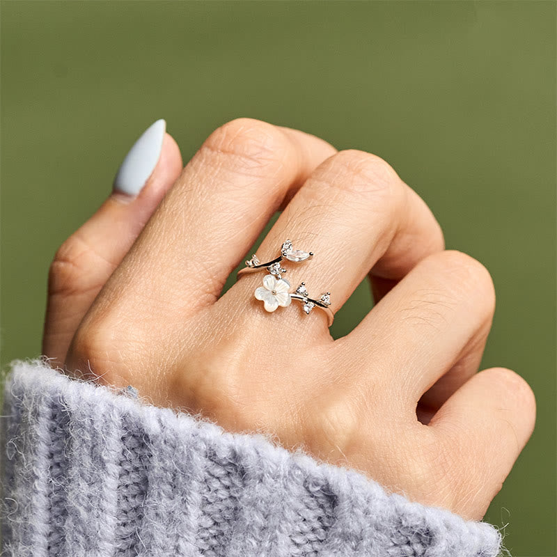 Pierścień błogosławieństwa z Buddha Stones ze srebra próby 925 z białym wzorem kwiatowym - image 15