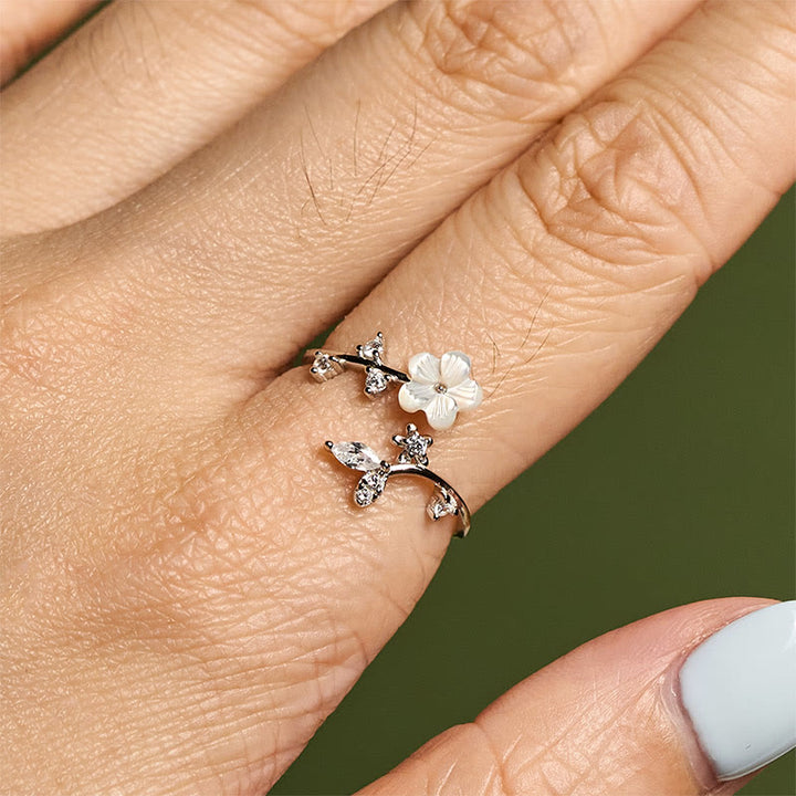 Pierścień błogosławieństwa z Buddha Stones ze srebra próby 925 z białym wzorem kwiatowym - image 14