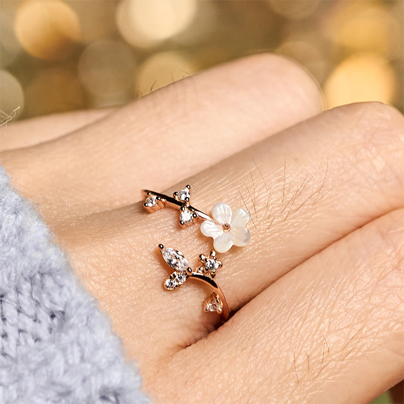 Pierścień błogosławieństwa z Buddha Stones ze srebra próby 925 z białym wzorem kwiatowym - image 3