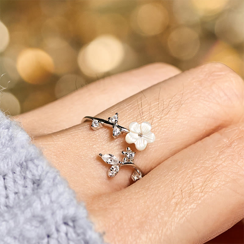 Pierścień błogosławieństwa z Buddha Stones ze srebra próby 925 z białym wzorem kwiatowym - image 13