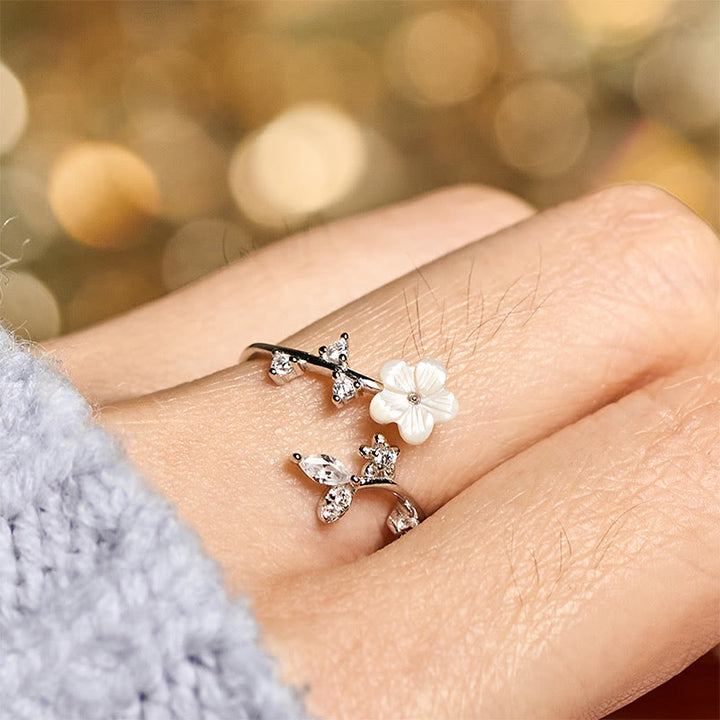 Pierścień błogosławieństwa z Buddha Stones ze srebra próby 925 z białym wzorem kwiatowym - image 13