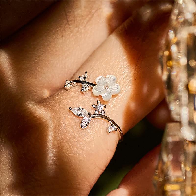 Pierścień błogosławieństwa z Buddha Stones ze srebra próby 925 z białym wzorem kwiatowym - image 16