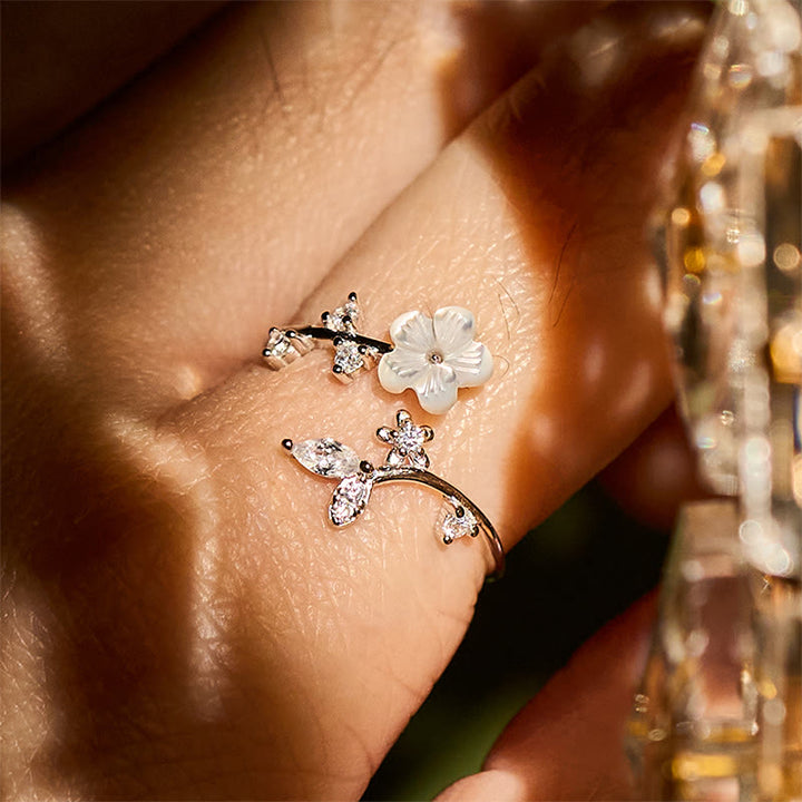 Pierścień błogosławieństwa z Buddha Stones ze srebra próby 925 z białym wzorem kwiatowym - image 16