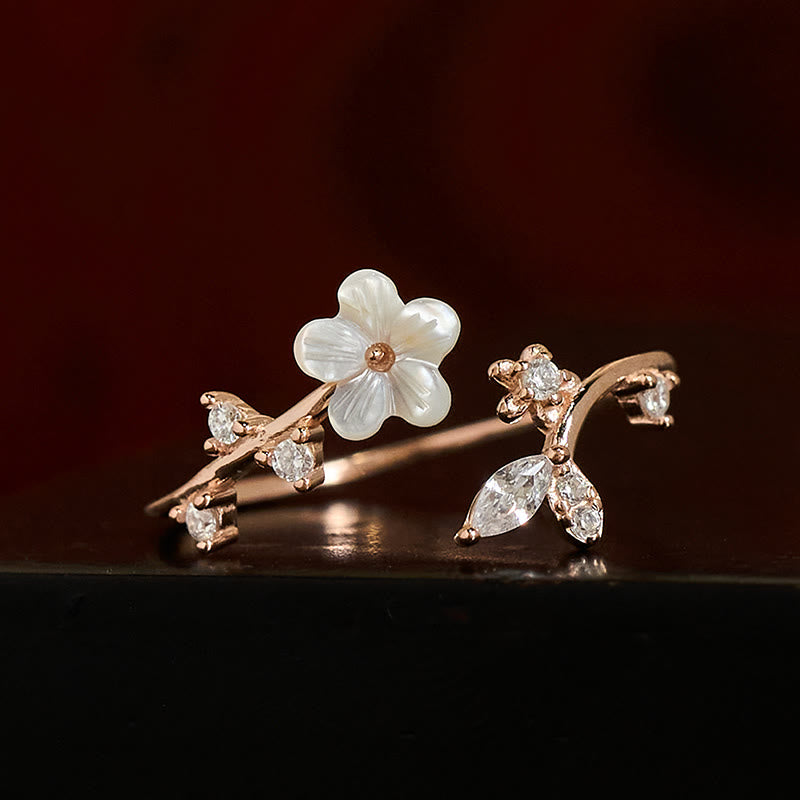 Pierścień błogosławieństwa z Buddha Stones ze srebra próby 925 z białym wzorem kwiatowym - image 1