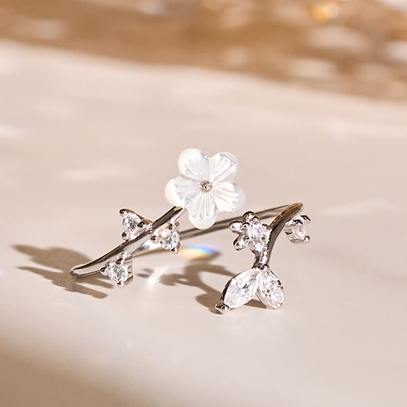 Pierścień błogosławieństwa z Buddha Stones ze srebra próby 925 z białym wzorem kwiatowym - Srebrny - image 10