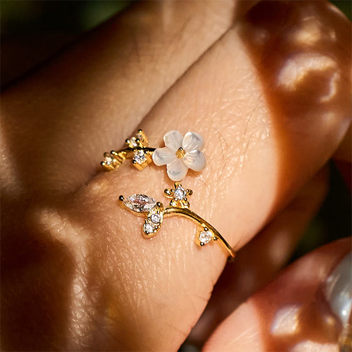 Pierścień błogosławieństwa z Buddha Stones ze srebra próby 925 z białym wzorem kwiatowym - image 23