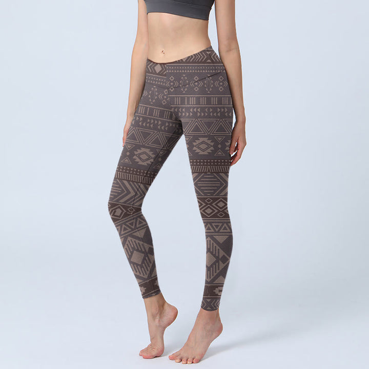 Damskie legginsy do jogi z nadrukiem w geometryczne wzory z motywem Buddha Stones - RosyBrown - US18, UK/AU22, EU50 (4XL) - image 0