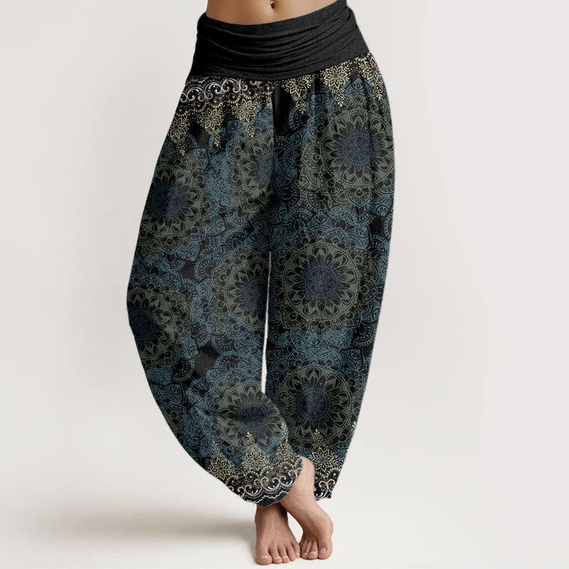 Spodnie haremowe damskie z elastyczną talią i trójkątnymi wzorami mandali z Buddha Stones - Czarny - US22, UK/AU26, EU54 (6XL) - image 16