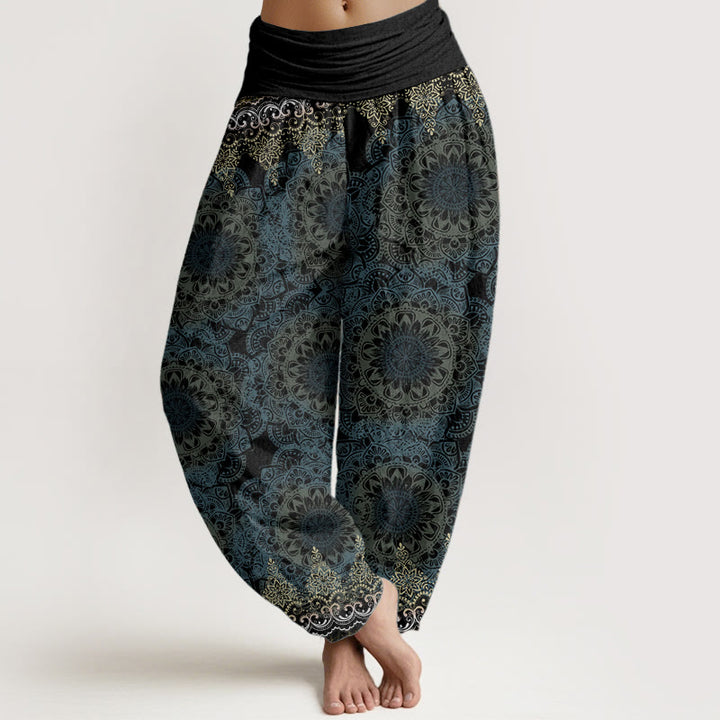 Spodnie haremowe damskie z elastyczną talią i trójkątnymi wzorami mandali z Buddha Stones - Czarny - US22, UK/AU26, EU54 (6XL) - image 16