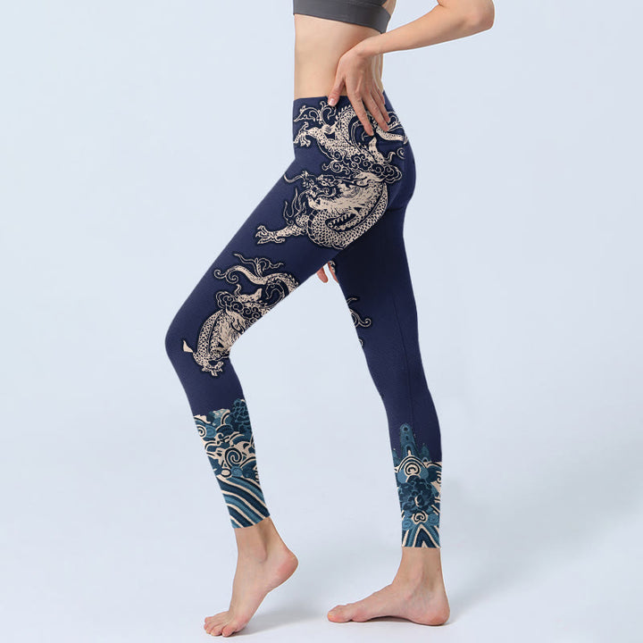 Legginsy do jogi damskie z nadrukiem symetrycznych Buddha Stones smoka - image 2