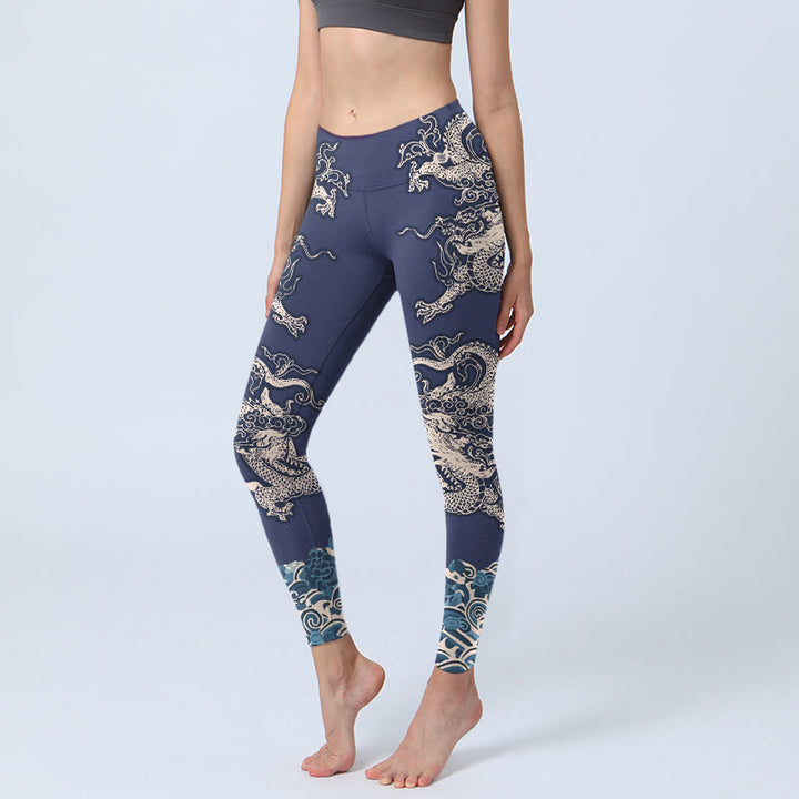 Legginsy do jogi damskie z nadrukiem symetrycznych Buddha Stones smoka - MidnightBlue - US18, UK/AU22, EU50 (4XL) - image 0
