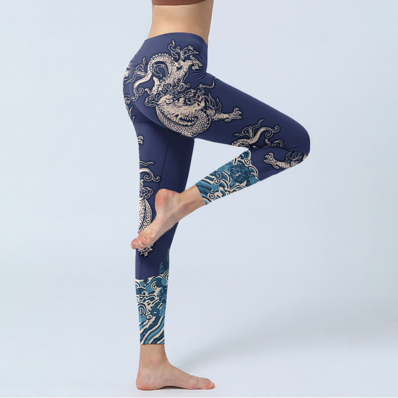 Legginsy do jogi damskie z nadrukiem symetrycznych Buddha Stones smoka - image 3