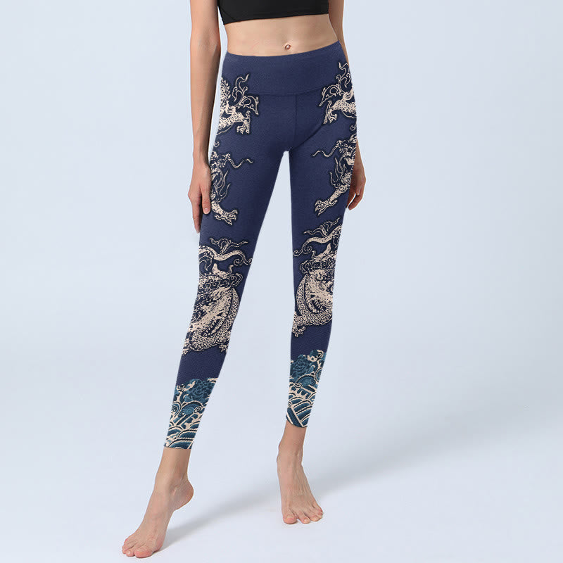 Legginsy do jogi damskie z nadrukiem symetrycznych Buddha Stones smoka - image 6