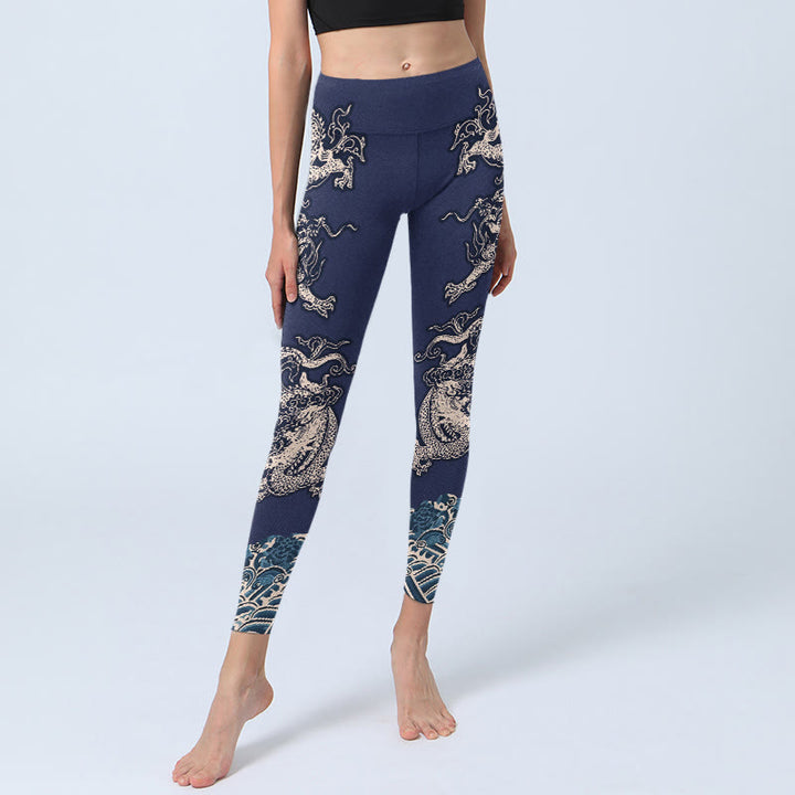 Legginsy do jogi damskie z nadrukiem symetrycznych Buddha Stones smoka - image 6