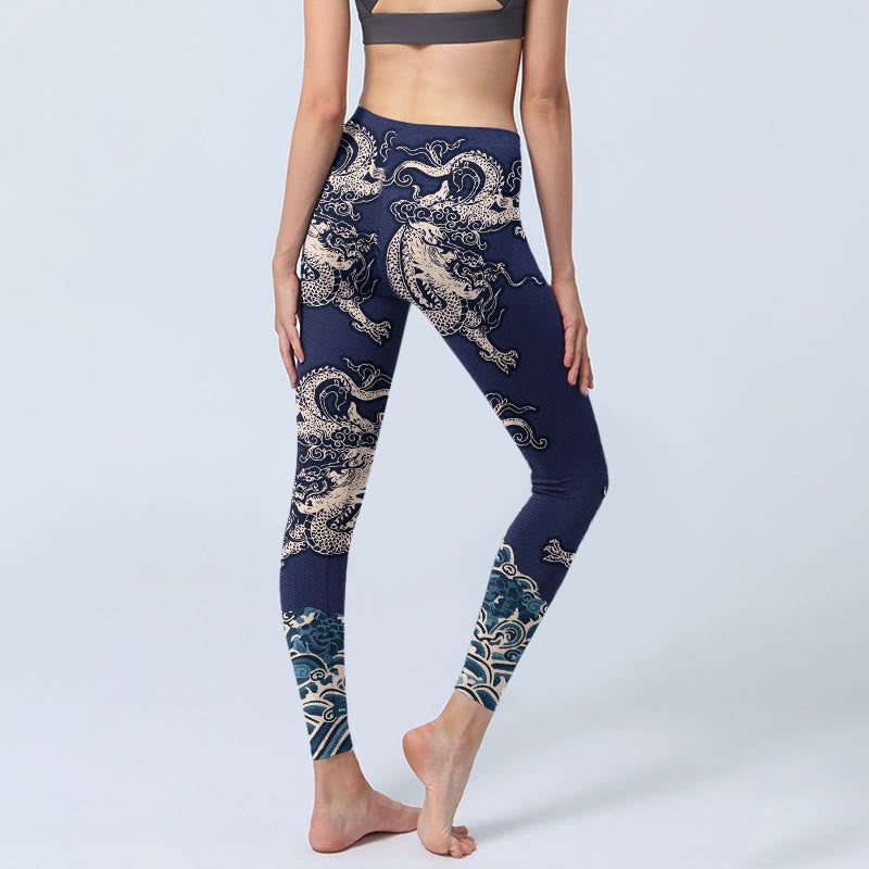 Legginsy do jogi damskie z nadrukiem symetrycznych Buddha Stones smoka - image 4