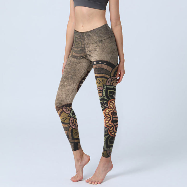 Damskie legginsy do jogi z nadrukiem mandali i Buddha Stones - Ciemnoszary - US18, UK/AU22, EU50 (4XL) - image 0