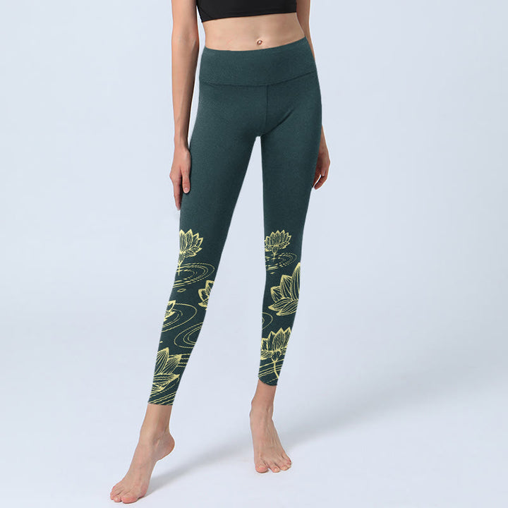 Legginsy do jogi damskie z nadrukiem w kwiaty lotosu i kamienie Buddha Stones - image 5
