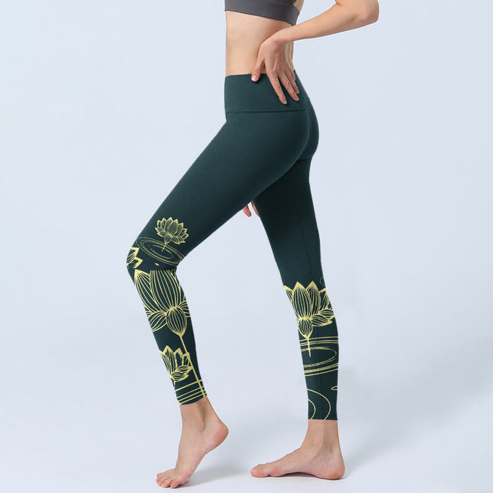 Legginsy do jogi damskie z nadrukiem w kwiaty lotosu i kamienie Buddha Stones - image 2